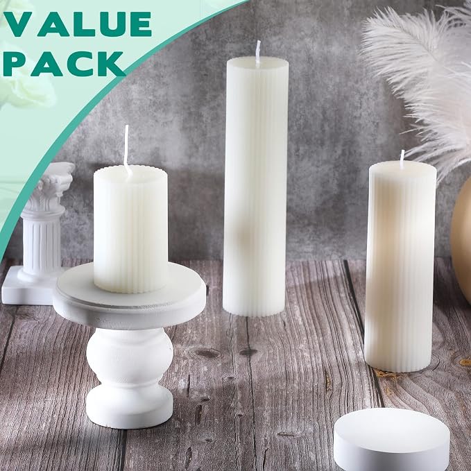Set of 12 Ribbed Pillar Candles Soy Wax Home Decor Modern White Candles with Cotton Wick for Wedding Home Restaurants Spa Church Decoration