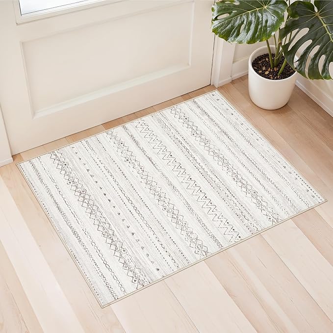 cotiled Washable 2x3 Entryway Rug: Washable Boho Rugs with Non Slip Backing Small Soft Indoor Stain Resistant Carpet for Kitchen Front Lightweight Home Decor Brown