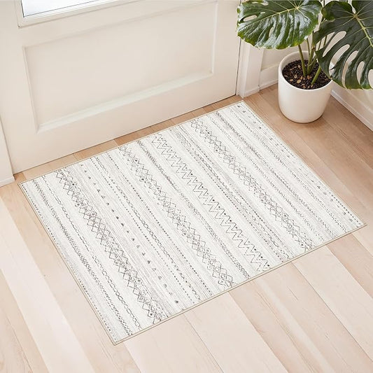 cotiled Washable 2x3 Entryway Rug: Washable Boho Rugs with Non Slip Backing Small Soft Indoor Stain Resistant Carpet for Kitchen Front Lightweight Home Decor Brown