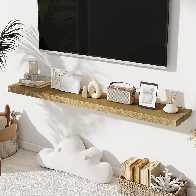 Floating Shelves for Wall, 28 Inch Floating Shelves Set of 2, Wall Mounted Rustic Wood Shelf for Bathroom, Living Room, Bedroom and Kitchen, Hanging Shelf for Storage, Books, Home Decor, Oak