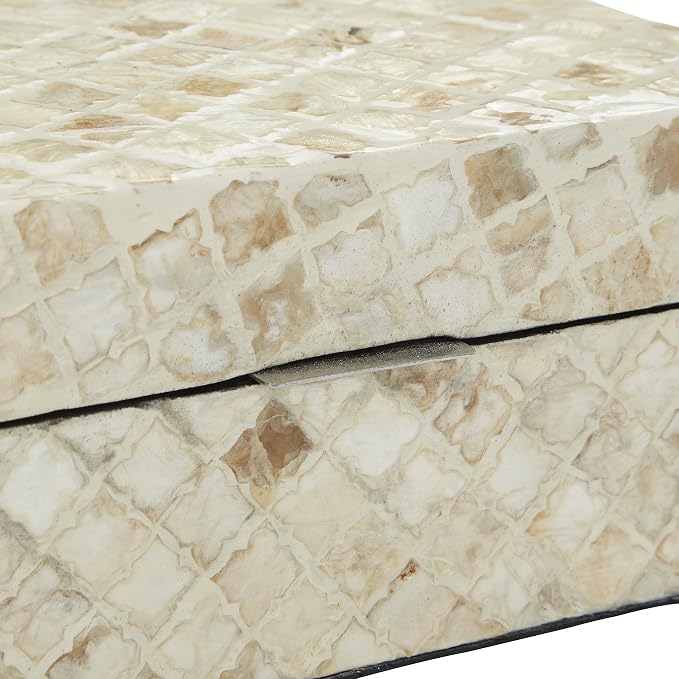 Deco 79 Mother of Pearl Shell Handmade Decorative Box Decorative Keepsake Boxes with Hinged Lid, Set of 2 Storage Boxes 12", 8"W, Cream