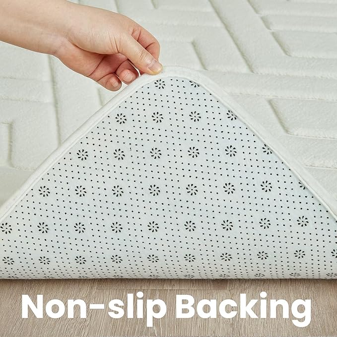 Macgace Ultra Soft Cream White Area Rug for Living Room, 6x9 Modern Geometric Shag Rugs with Nonslip Backing for Bedroom, Washable Fuzzy Carpet for Cozy Kids Girls Room Nursery