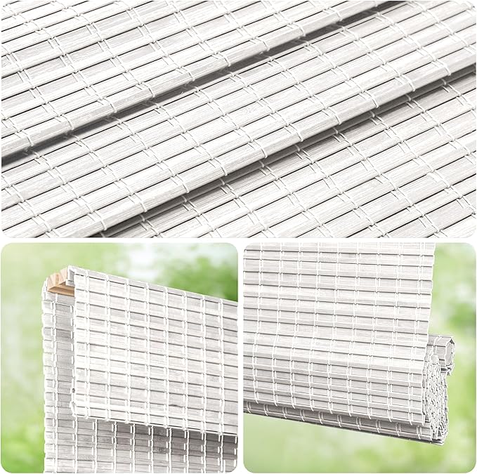 LazBlinds Cordless Bamboo Roman Shades, 20x64, Alpine Ivory | Privacy Blinds for Interior Windows, Room Darkening Roll Up Bamboo Blinds for Home & Patio