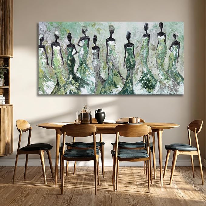 Dolidoteart Black Women Canvas Wall Art, Large Wall Decor for Living Room, Green White Women Wall Art Print for Bedroom Office, Modern Canvas Art, 29x58 Inch