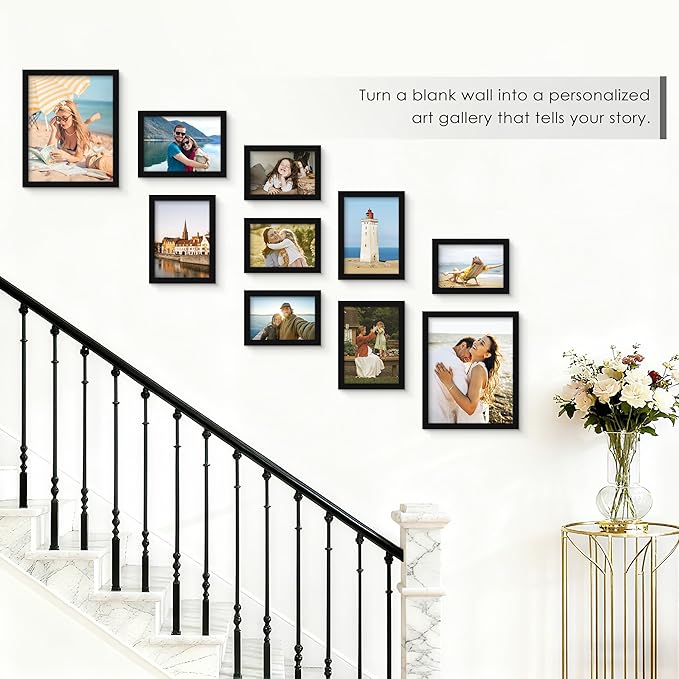 PEALSN 10 Pack Collage Picture Frames, Gallery Wall Frame Set with Two 8x10, Four 5x7, and Four 4x6, Multiple Photo Frames for Wall Gallery Decor, Black