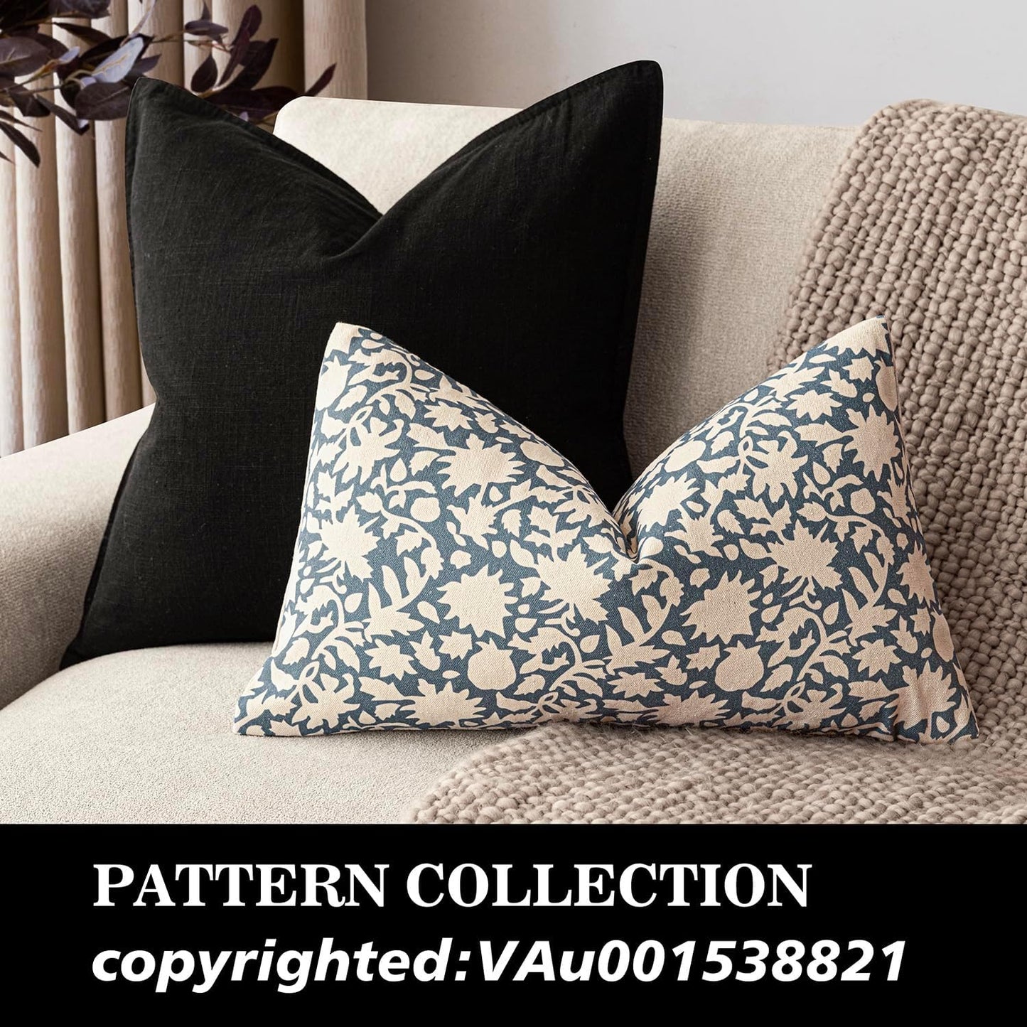 Foindtower Set of 2 Decorative Neutral Floral Throw Pillow Covers Accent Farmhouse Cushion Covers Boho Lumbar Pillowcase for Couch Sofa Bedroom Living Room Home Decor Outdoor,12×20 Inch,Dusty Blue