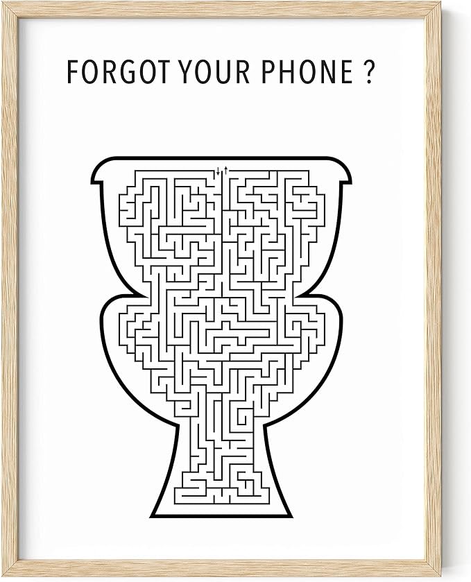 HAUS AND HUES Funny Bathroom Wall Art | Toilet Humor Poster, Beige Framed Guest Bathroom Sign, Funny Decor | 12"x16"