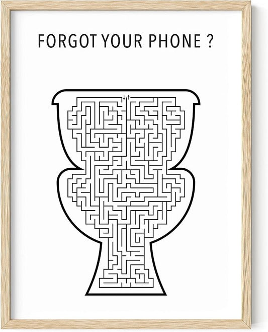 HAUS AND HUES Funny Bathroom Wall Art | Toilet Humor Poster, Beige Framed Guest Bathroom Sign, Funny Decor | 12"x16"