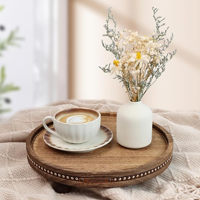 Decor Decorative Round Tray 11.81in for Home Decor for Coffee Table Farmhouse Kitchen Table Living Room Bathroom Centerpiece Tray Decor