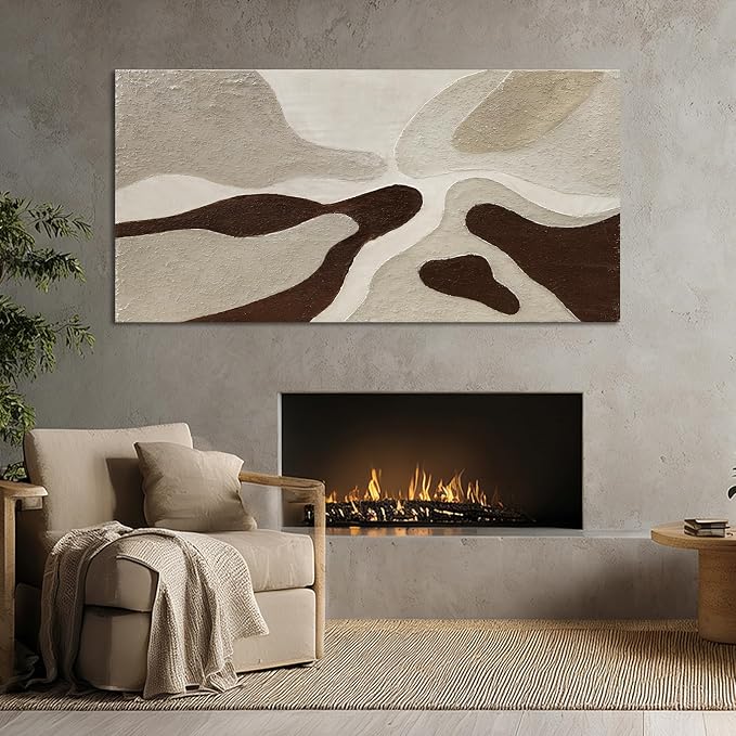 ZUNARE Hand-Painted Abstract Canvas Art – Neutral Beige, Brown, Taupe Textured Modern Wall Art for Living Room, Bedroom, Office, Ready to Hang, 24×48 in