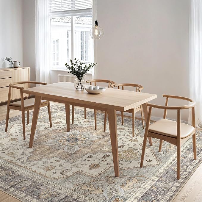 Tortania Area Rug Living Room Rugs - 10x14 Washable Boho Rug Vintage Oriental Distressed Farmhouse Large Thin Indoor Carpet for Living Room Bedroom Under Dining Table Home Office - Greige
