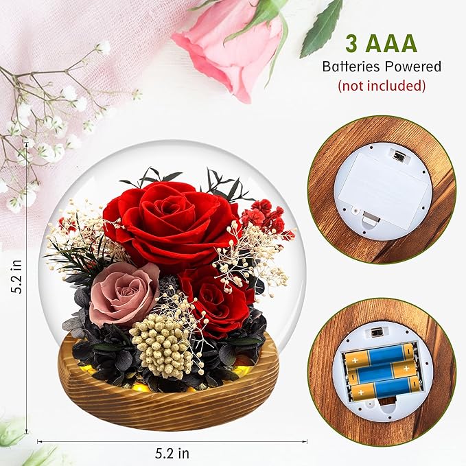 MOKOQI Red Rose Mothers Day Gifts for Mom Forever Rose Flowers for Delivery Prime Preserved Flowers in Glass Dome | Birthday Gifts for Women Mom Wife Grandma