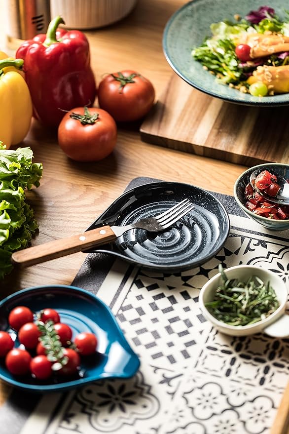 LAUCHUH Spoon Rest, Ceramic Spoon Holder for Stove Top 5" Kitchen Spatula Rest for Countertop Large Cooking Utensil Holder for Ladle, Spatula, Spoons or Tongs, Speckled Dark Gray