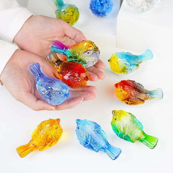 Set of 4 Handmade Blown Glass Birds Collectible Figurines Gifts for Women Men Bird Lovers Crystal Red Bird Figurine Statue for Home Table Centerpiece Decor