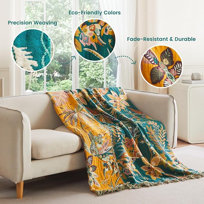 MSGKV Throw Blanket for Couch Bed Cotton Leopard Animals Twin Size Blanket 60"x80" Muslin Summer Breathable All Seasons Lightweight Farmhouse Blankets
