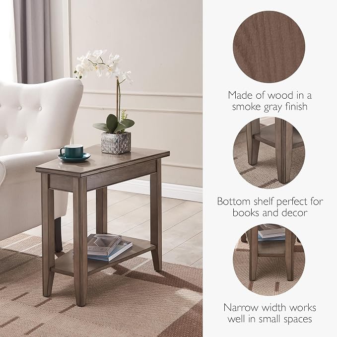 Leick Home Laurent End Table, Solid Wood, Wedge Shape, with Shelf, for Living Room and Small Spaces, Gray, 10502-GR