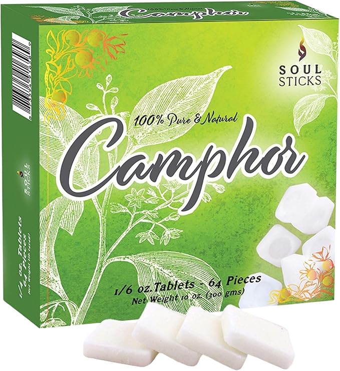 SOUL STICKS Natural Camphor Blocks,Pure Camphor Tablets for Aromatherapy & Puja - Alcanfor en Bloques, Alcanfor en Bolitas, Kapoor for Pooja (300 Grams (64 Tablets))