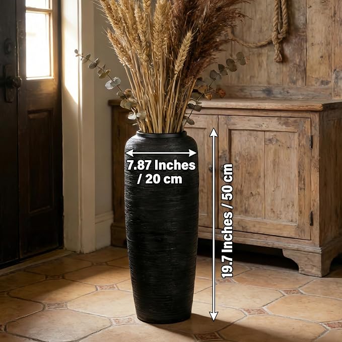 Black Rustic Ceramic Farmhouse Tall Floor Vase,19.7 Inch Vintage Large Vases Pottery Clay Terracotta Rustic Vase for Home Decor Living Room Entryway Table Centerpieces,Kitchen,Housewarming Gifts
