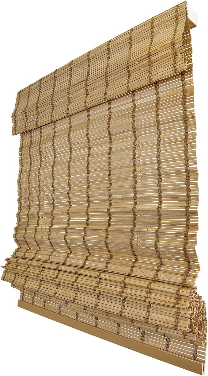 CHICOLOGY Bamboo Roman Shade, Cordless Light Filtering Woven Wood Window Treatment for Living Room, Dining Room, Kitchen & Office, Natural Bamboo Blinds for Boho Coastal Decor, Deer, 32"W x 64"H