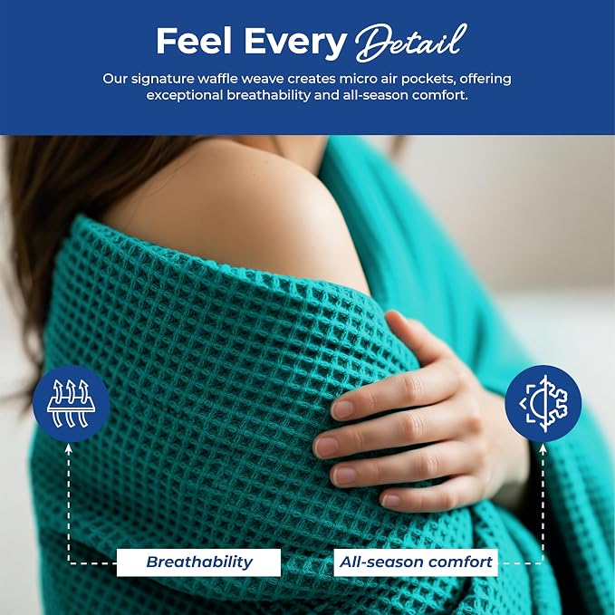THREAD SPREAD 100% Cotton Waffle Twin Size Blanket for Bed - Soft Lightweight Breathable Waffle Weave Twin Blanket for All Season, Textured Throw Blankets for Bed, Sofa, Hotel, Hospital - Teal