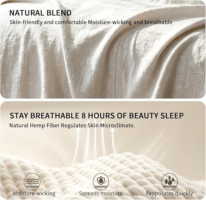 MINUPWELL 100% Pure Hemp Blanket Queen/King Size - 79"×87" Extra Large Linen Color Blanlet – Natural Hemp Fabric
