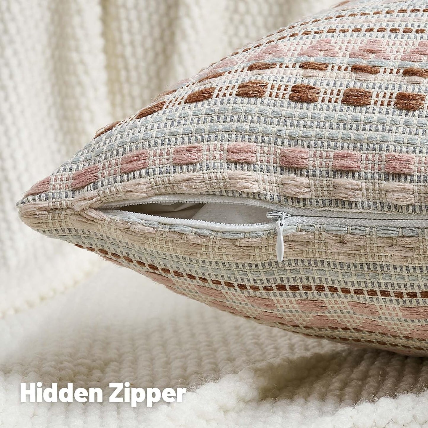 FUTEI Pink Blue Decorative Throw Pillow Covers 20x20 Inch Set of 2,Soft Cozy Chenille Jacquard Textured Cushion Case,Boho Home Decor for Couch Bed Living Room