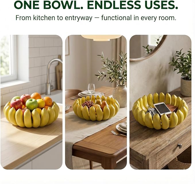 12 inch large Banana fruit bowl holder Handcrafted Art Centerpiece - Modern bowl for Kitchen,Dining Table & Entryway - Home Decor - Premium gifts - Sculptural Home Decor. (Yellow)