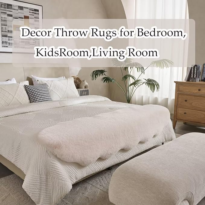1700GSM Fuzzy Faux Sheepskin Fur Area Rug,Extra Soft Faux Fur Mat,Fluffy Shaggy Fur Rug for Bedroom Living Bedside Rug Room Decor-Ivory White, 4 x 6 ft