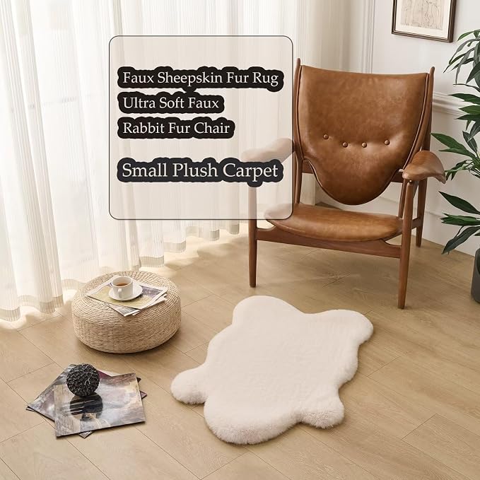1700GSM Fuzzy Faux Sheepskin Fur Area Rug,Extra Soft Faux Fur Mat,Fluffy Shaggy Fur Rug for Bedroom Living Bedside Rug Room Decor-Ivory White, 2 x 3 ft