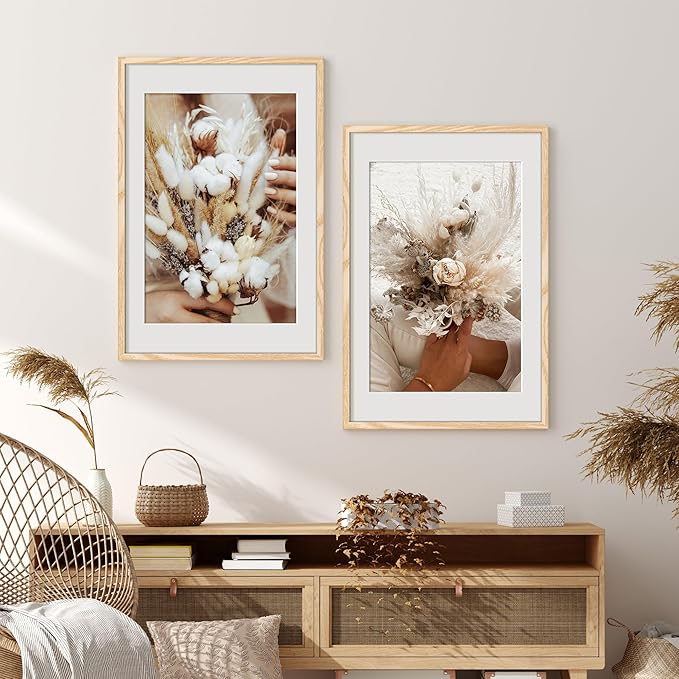 upsimples 20x30 Poster Frame, Display Pictures 16x24 with Mat or 20x30 Without Mat, Wall Hanging Picture Frame, Natural, 1 Pack