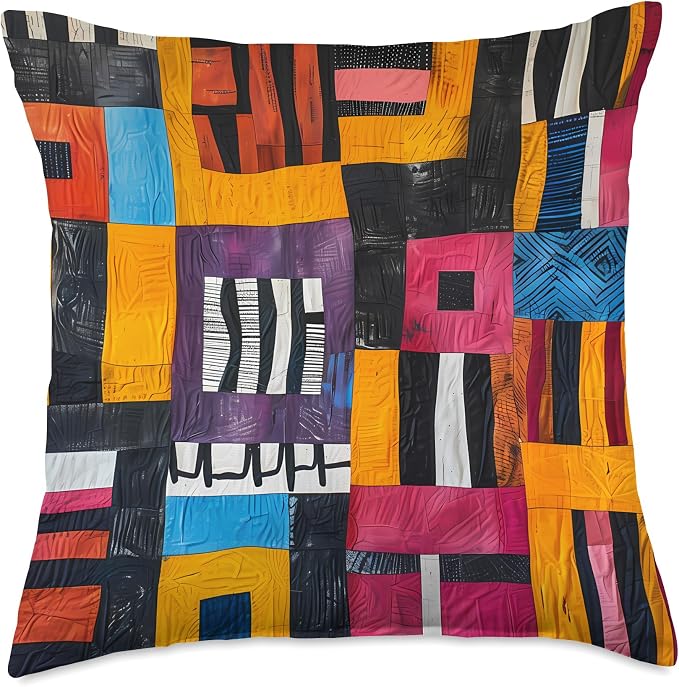 African Mudcloth Color Block Design Throw Pillow