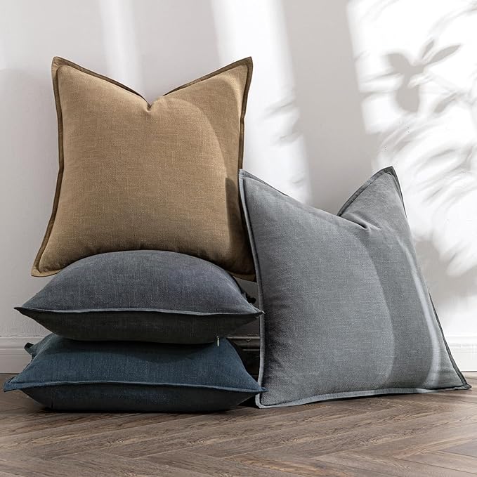 MIULEE Neutral Navy Linen Pillow Covers Pack of 4 Decorative Natural Throw Pillow Covers Soft Accent Boho Farmhouse Couch Pillowcases Coastal Home Decor for Living Room Bed Sofa 18x18 Inch