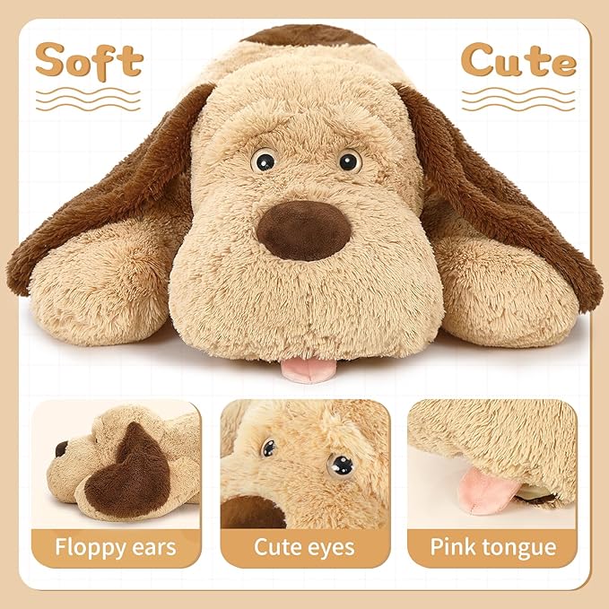 MorisMos 40 Inch Giant Dog Stuffed Animals, Fluffy Large Stuffed Dog Plush, Big Puppy Throw Pillow Gifts for Kids, Boys, Girls, Brown