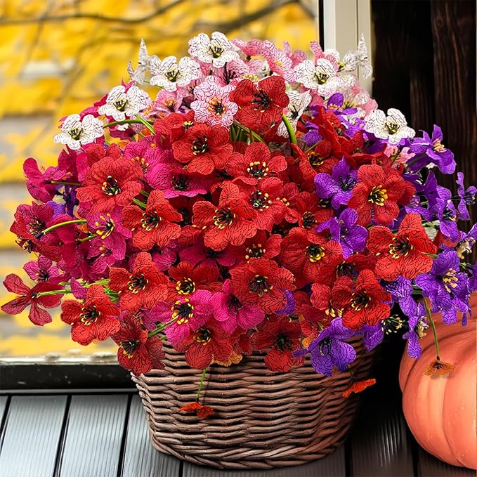 Colorful 20 Bundles Artificial Flowers for Outdoors,MixColors Fake Silk Flowers with Plastic Plants for Outside,Faux mums Realistic Flowers for Window Box Yard Fuchsia Balcoy Dector (Mixed Color)