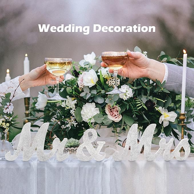 Mr & Mrs Sign for Wedding Table, Large Mr and Miss Wooden Letters, Party Decoration Head Table Wedding Wood Letter, Just Married Sign Anniversary Party Valentine's Day Decor, Silver 2