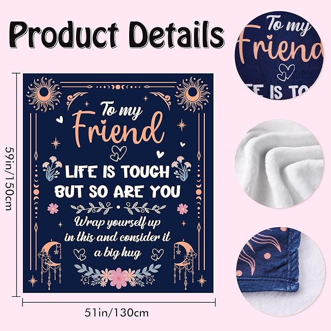 Friend Gifts for Women Throw Blanket, Inspirational Quote Moon Floral Design Soft Cozy Fuzzy Flannel Blanket, Gift for Female Friend Birthday Christmas (50" x 60")
