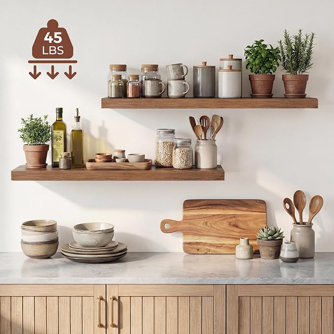 Dreamland 40 Inches Floating Shelves for Wall, 9.3" Deep Long Floating Shelves Set of 2, Large Display & Storage Shelf, Wall Shelf for Bathroom Bedroom Living Room Kitchen Office, Walnut