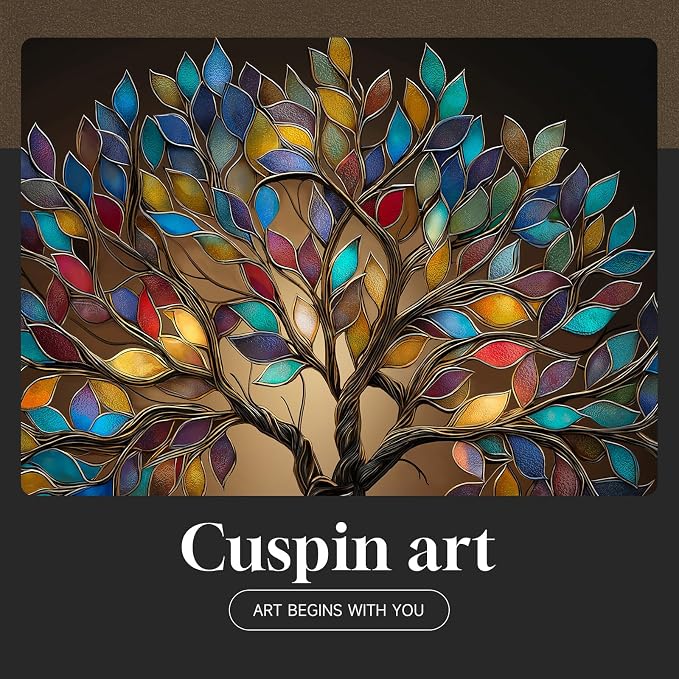 Framed Square Tree of Life Wall Art, Modern Contemporary Tree Painting Prints Artwork for Walls, Dark Colorful Elegant Picture for Living Room Bedroom Kitchen Office Dining Room Wall Decor, 30x30 In