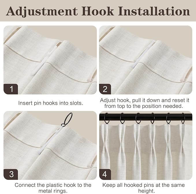 YZ HOME Pinch Pleated Linen Curtains 84 Inches Long for Living Room, Natural Light Filtering Pleat Semi-Sheer Drapes with Back Tab & Hooks Memory Trained Cream Window Curtain for Bedroom, 2 Panels