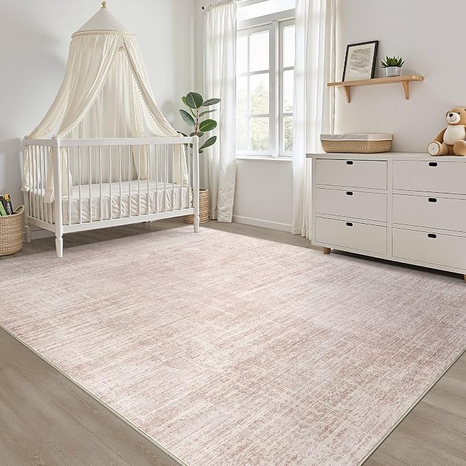Pink Rug 6x8 Living Room: Washable Large Neutral Rugs Abstract Soft Modern Stain Resistant Indoor Floor Non-Slip Carpet for Nursery Kids Girls Bedroom Playroom Dining Room Under Table