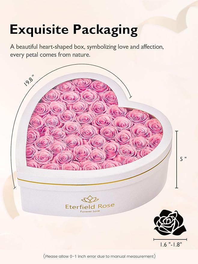 Eterfield 47 Forever Flowers in Heart Shape Box, Preserved Roses That Last a Year Preserved Flowers Birthday Gifts for Her Mom Women Wife Anniversary Valentines Day Mothers Day Christmas, Pink