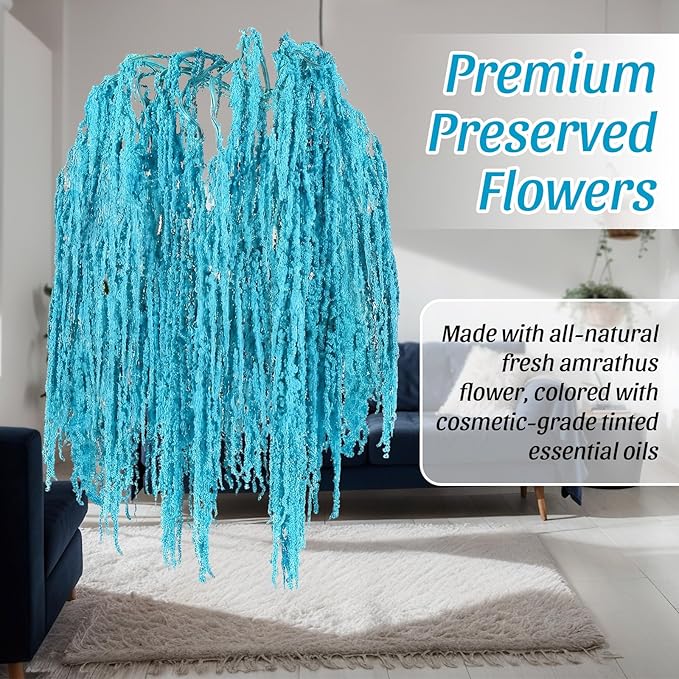 Suncalla 12 Pcs Blue Spring Natural Dried Amaranthus Hanging Flowers Amaranthus Artificial Flowers for Wedding Arch Bouquet Floral Garland Wall Home Decoration (23 Inch)