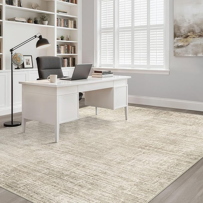 9x12 Area Rug Living Room: Washable Large Neutral Beige Rugs Abstract Soft Modern Stain Resistant Indoor Floor Non-Slip Carpet for Bedroom Nursery Kids Office Playroom Dining Room Under Table Home