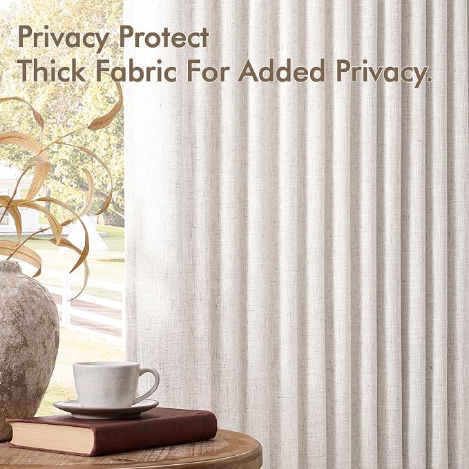 MIULEE Pinch Pleated Thick Linen Curtains 72 Inches Long 2 Panels for Living Room Bedroom, Linen Textured Memory Trained Drapes Pleat Back Tab Light Filtering Natural Window Curtains with Hooks&Rings