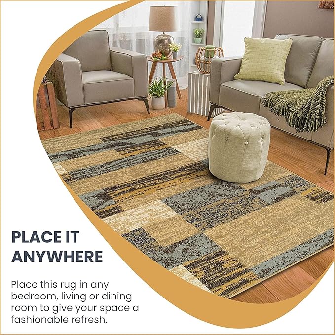 Superior Indoor Runner Rug, Jute Backed, Modern Geometric Patchwork Floor Decor for Bedroom, Office, Living Room, Entryway, Hardwood Floors, Rockwood Collection, 2' 7" x 8', Light Blue-Beige