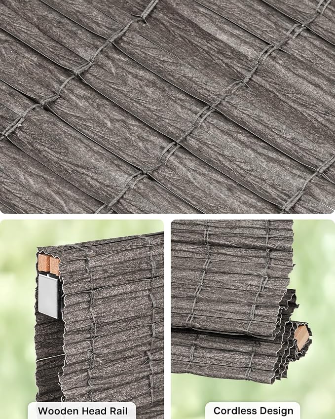 LazBlinds No Drill Cordless Roman Shades for Windows, Light Filtering Privacy Protection Thermal Insulation UV Blocking Natural Panama Weave Fabric Blinds for Windows, 44" W x 64" H, Dark Grey