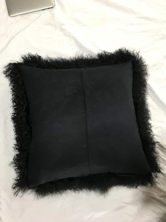 100% Real Mongolian Lamb Fur Cushion Cover/Pillowcase (20x20inch, Black) 1