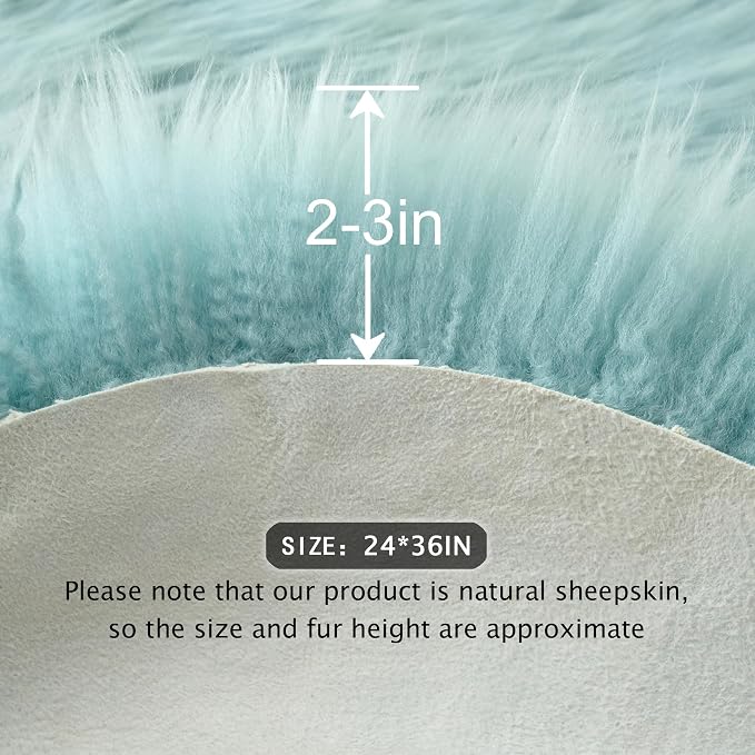 Premium Genuine Sheepskin Area Ruge - Real Wool Fur Shaggy Carpet | Fluffy Soft Natural Lambskin Rug Seat Chair Covers for Couch Sofa Bedroom Living Room(Light Blue,2×3 Feet Sheepskin)