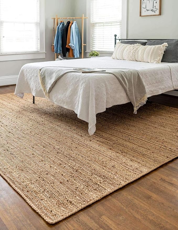 Hand Woven Jute Rug 5x8 Feet Rectangle - Handcrafted Braided Design, Indoor & Outdoor Reversible Natural Fiber Rug - Rustic Farmhouse Carpet for Living Room, Hallway, Bedroom (Natural, 5'x8')
