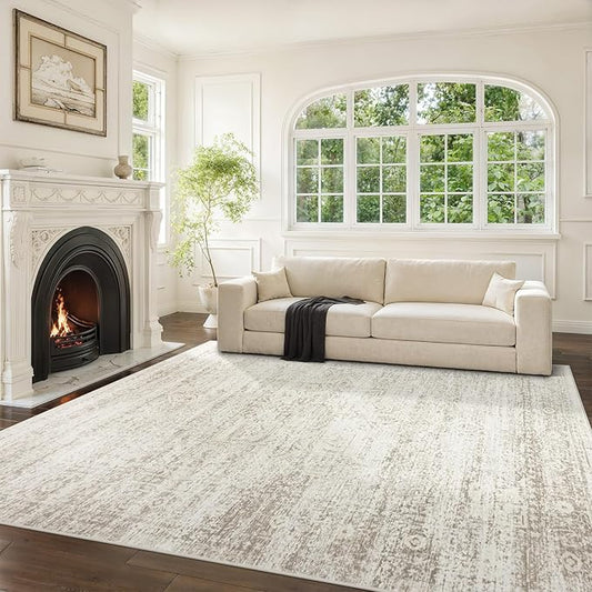 Srugn Washable Rugs 8x10 Area Rugs for Living Room,Ultra Soft Faux Wool Retro Rugs for Bedroom,Dining Room,Non Slip&Non-Shedding Low Pile Vintage Print Rug Indoor Large Carpets for Home Office Decor